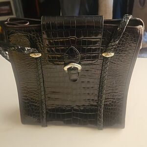Brighton Dark Brown Croc-Embossed Hobo Bag